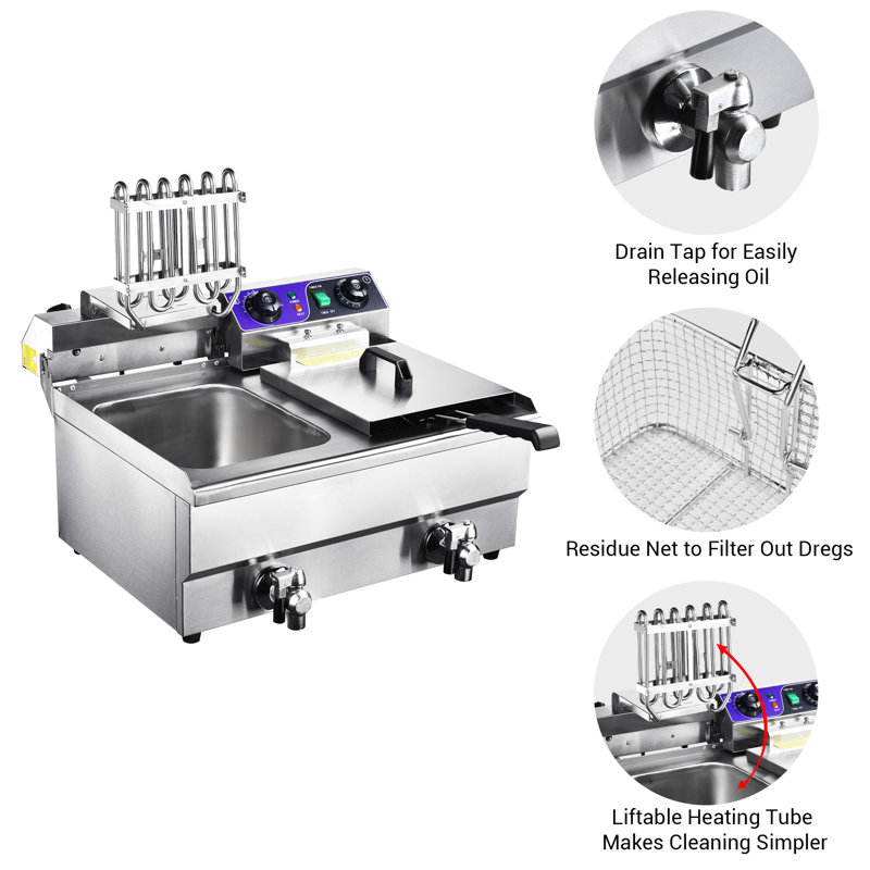 Electric Deep Fryer Dual Tanks with Timers and Drains Reset